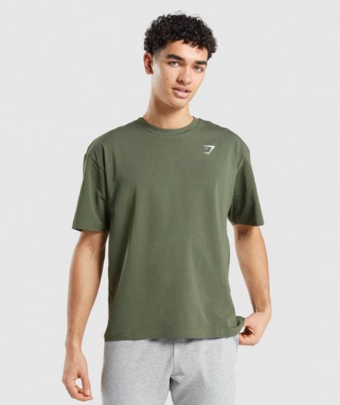 Men's Gymshark Essential Oversized T-Shirts Olive | NZ 6SOXBD